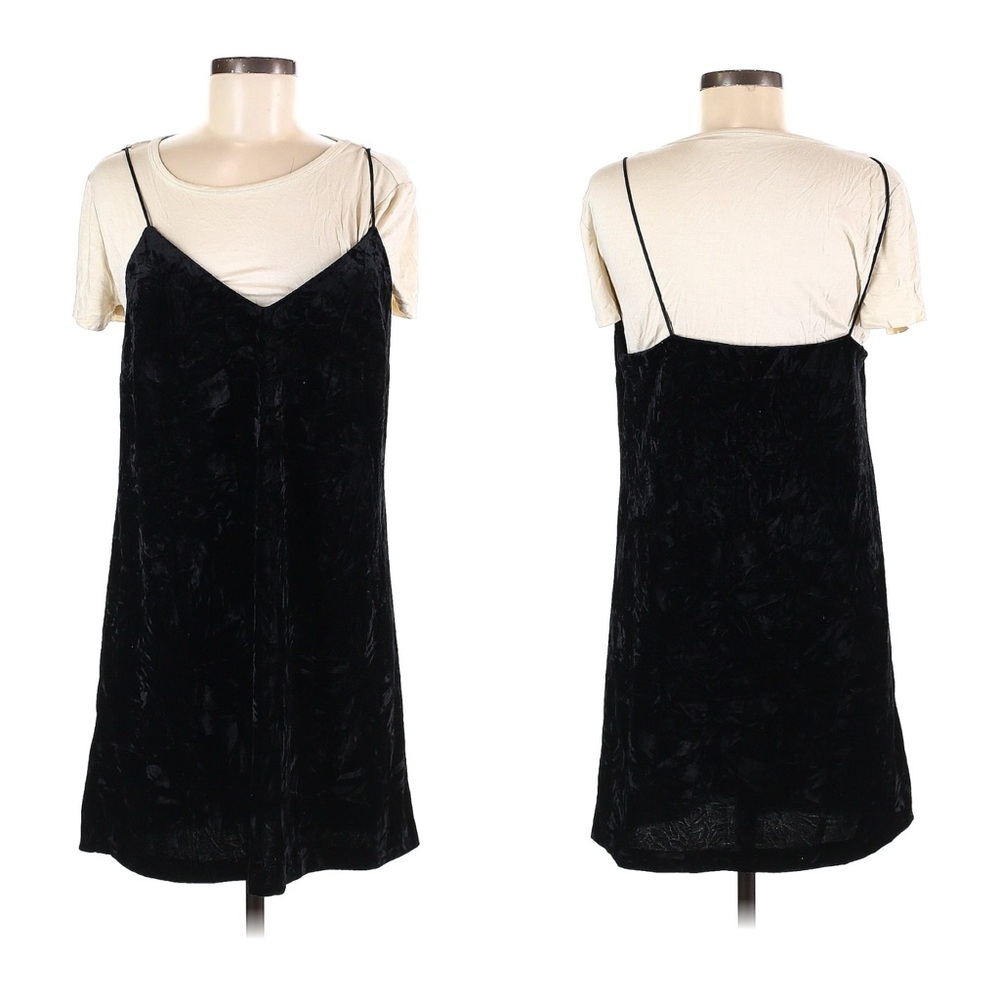 Kensie Womens Dress Size Medium Black and Cream T-Shirt Velvet Dress Y2K